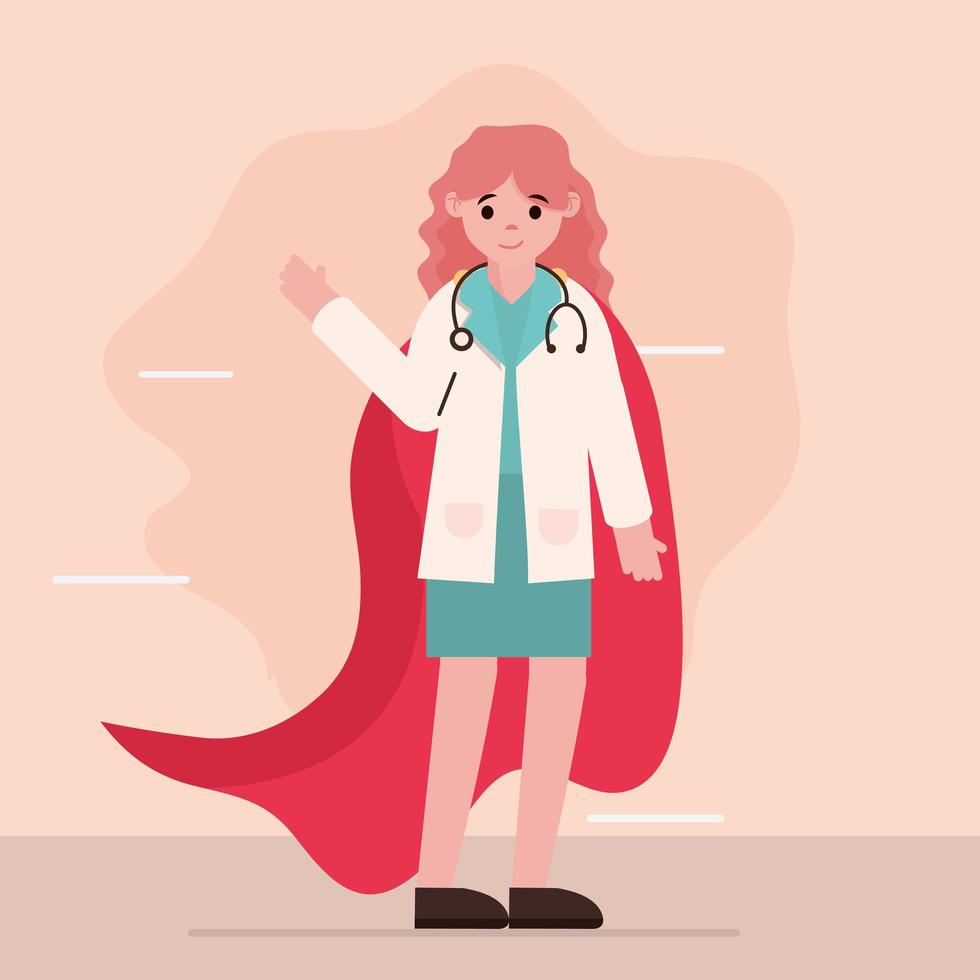 dokter held vrouwelijke arts met stethoscoop en cape vector