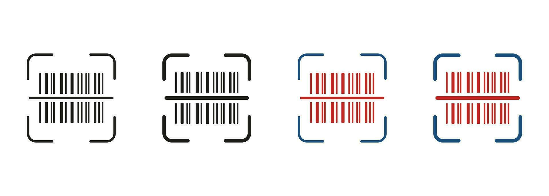 scannen bar code lijn en silhouet icoon set. Product informatie identificatie. streepjescode label scanner pictogram. digitaal scannen technologie symbool verzameling. geïsoleerd vector illustratie.