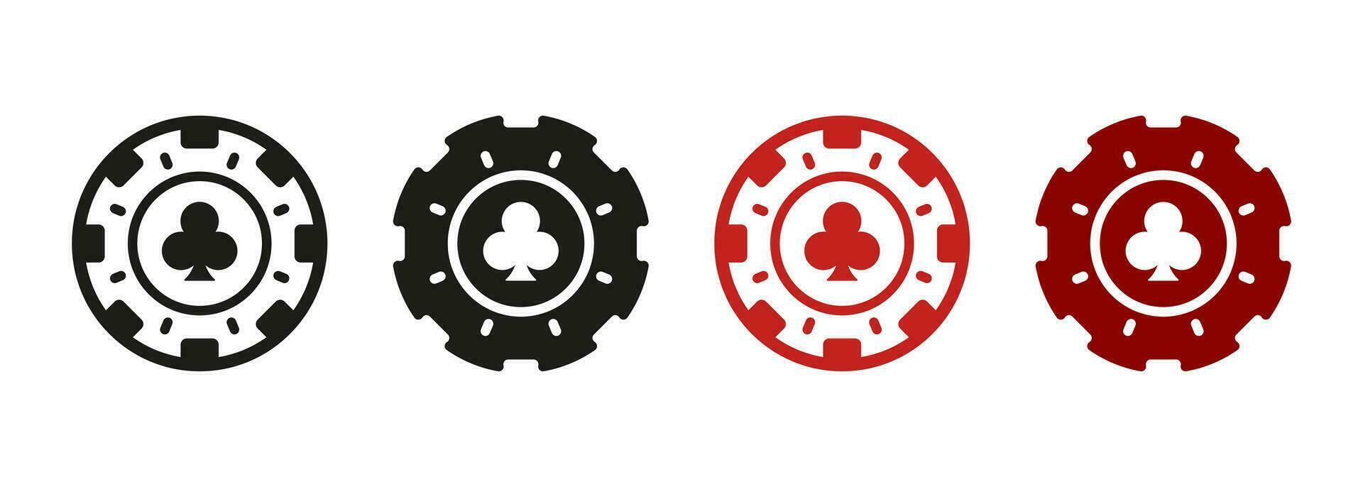 poker, gokken wedden teken. Lucky spel pak in casino roulette pictogram verzameling. poker spaander silhouet pictogrammen set. fortuin spellen, gokken, geld weddenschappen. geïsoleerd vector illustratie.