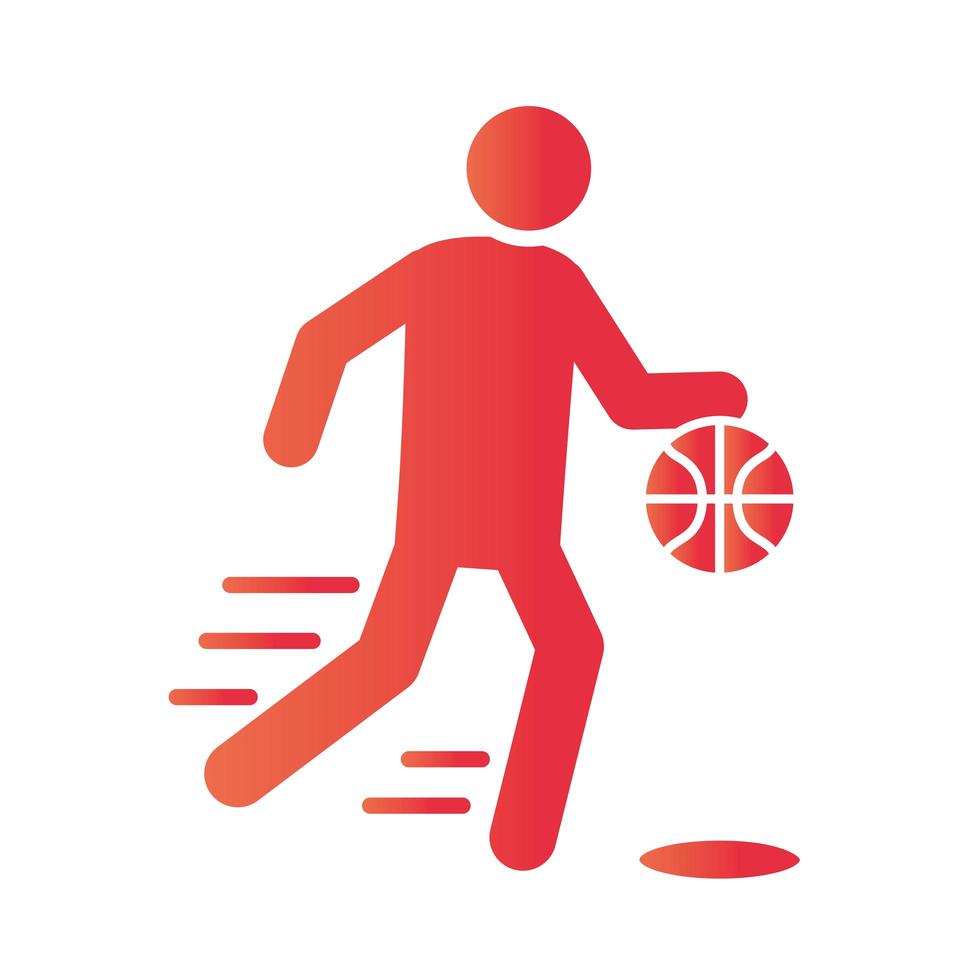 basketbalspeler met bal rennen recreatie sport gradiënt stijlicoon vector