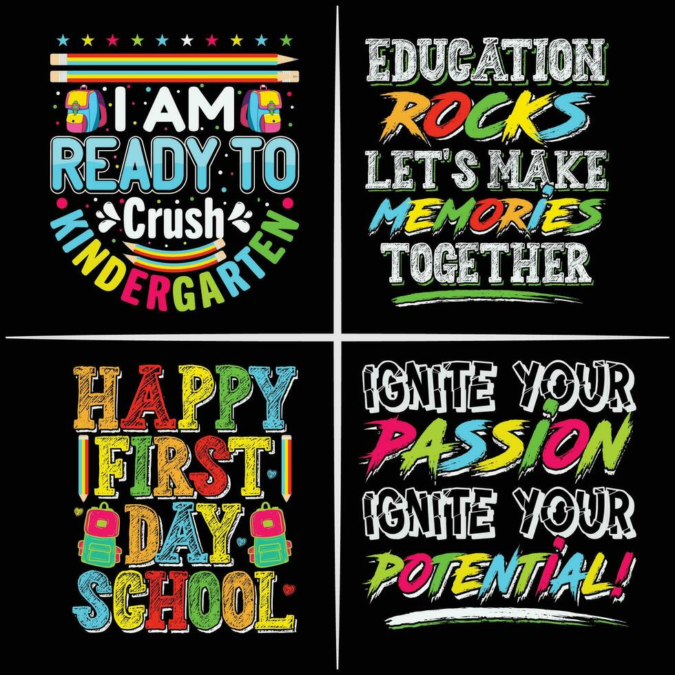 terug naar school- t overhemd ontwerp, 100 dagen van school- t shirt, eerste dag van school- shirt, , grappig leraar of leerling shirt, laatste dag van school, 100 magisch dagen, kinderen t-shirt bundel. vector