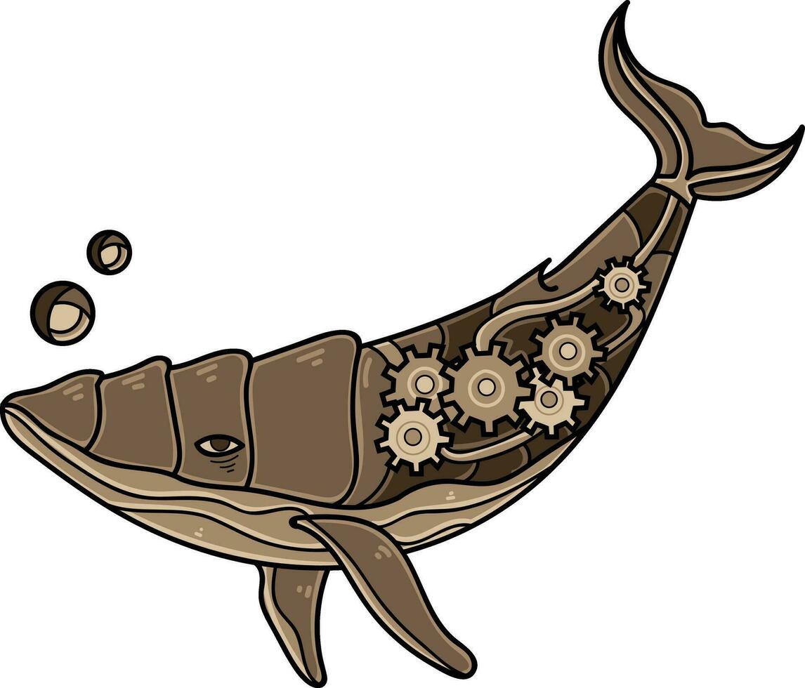 illustratie van een walvis met versnellingen en radertjes Aan een wit achtergrond vector
