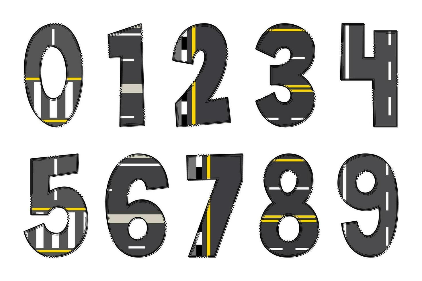 handgemaakt Rechtdoor weg nummers. kleur creatief kunst typografisch ontwerp vector