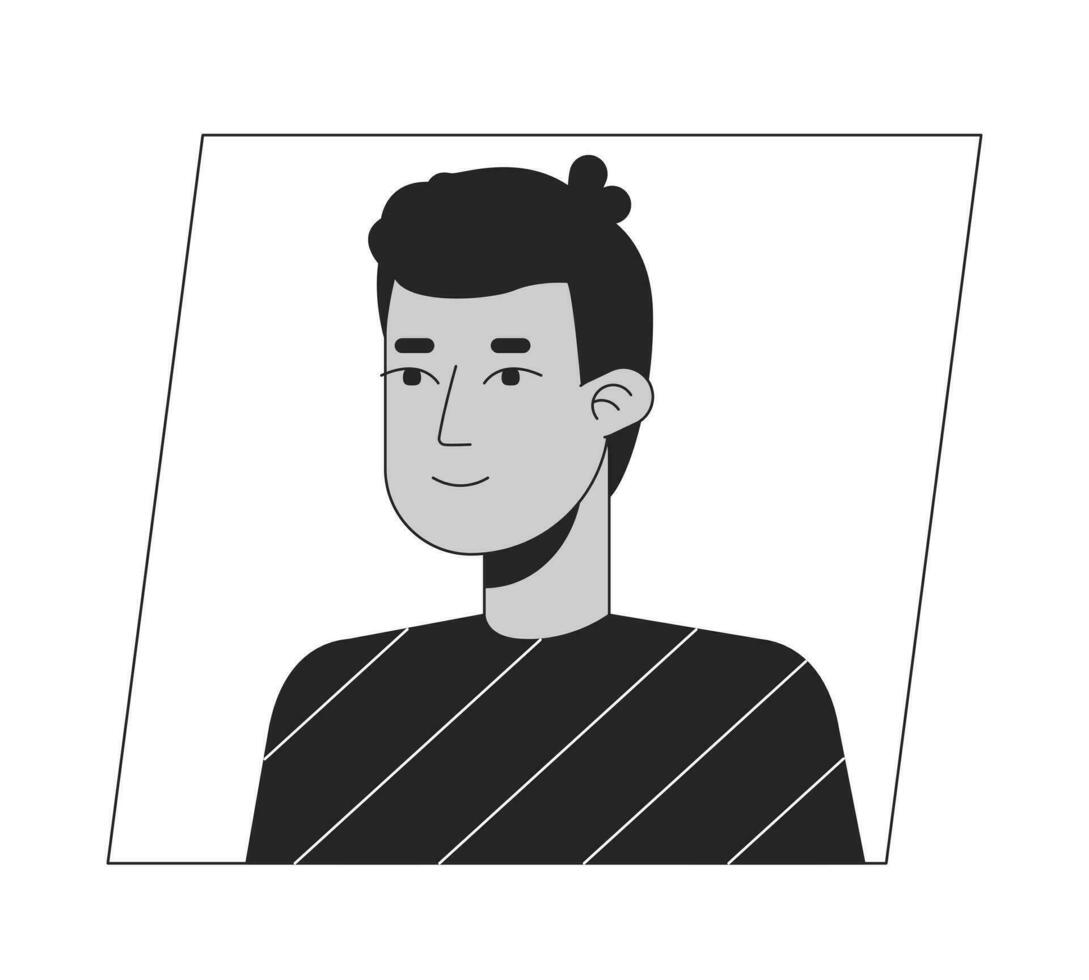 knap brunette jong Mens zwart wit tekenfilm avatar icoon. bewerkbare 2d karakter gebruiker portret, lineair vlak illustratie. vector gezicht profiel. schets persoon hoofd en schouders