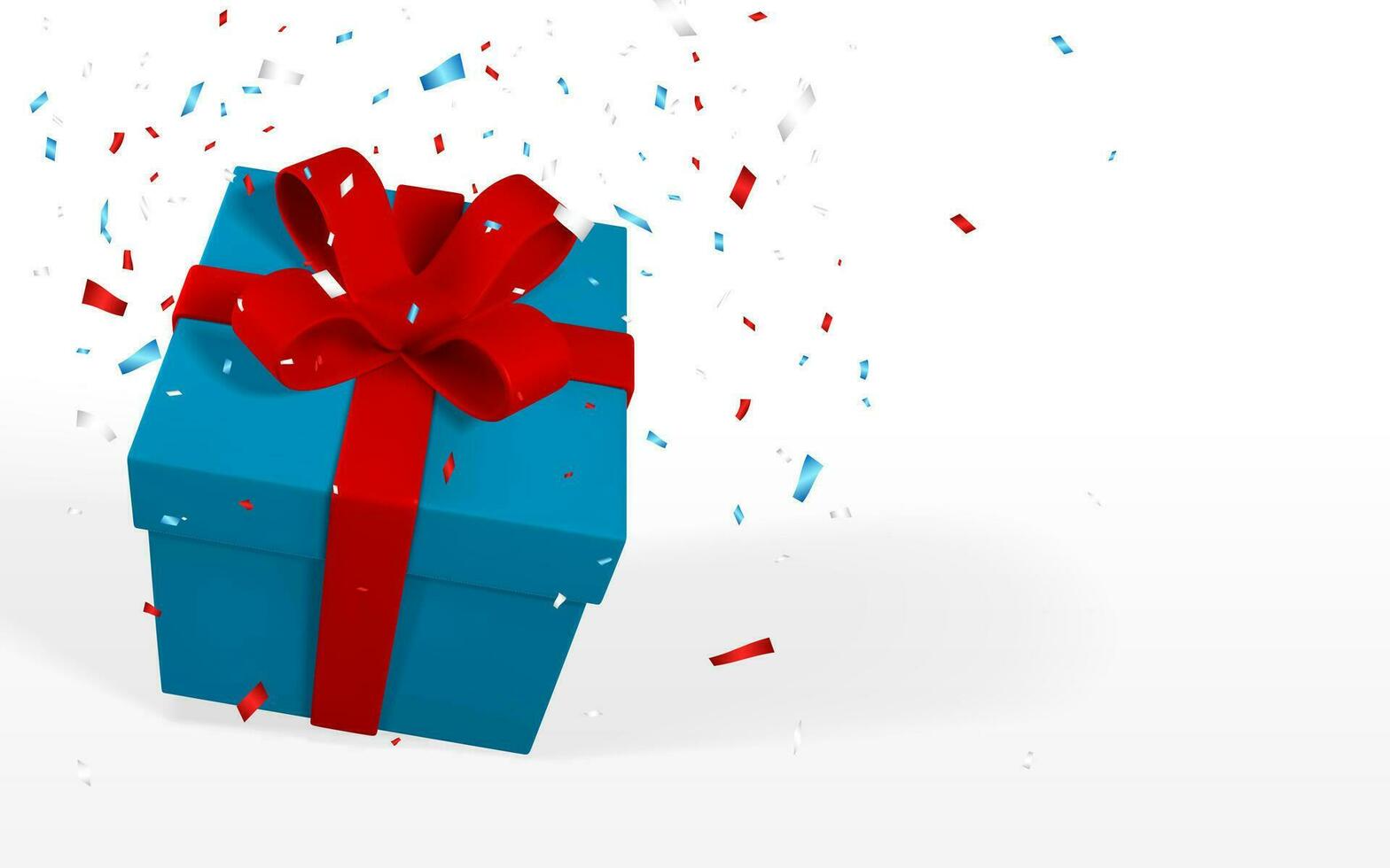 3d realistisch Open geschenk doos met rood boog. papier doos met lint, schaduw en confetti geïsoleerd Aan wit achtergrond. vector illustratie