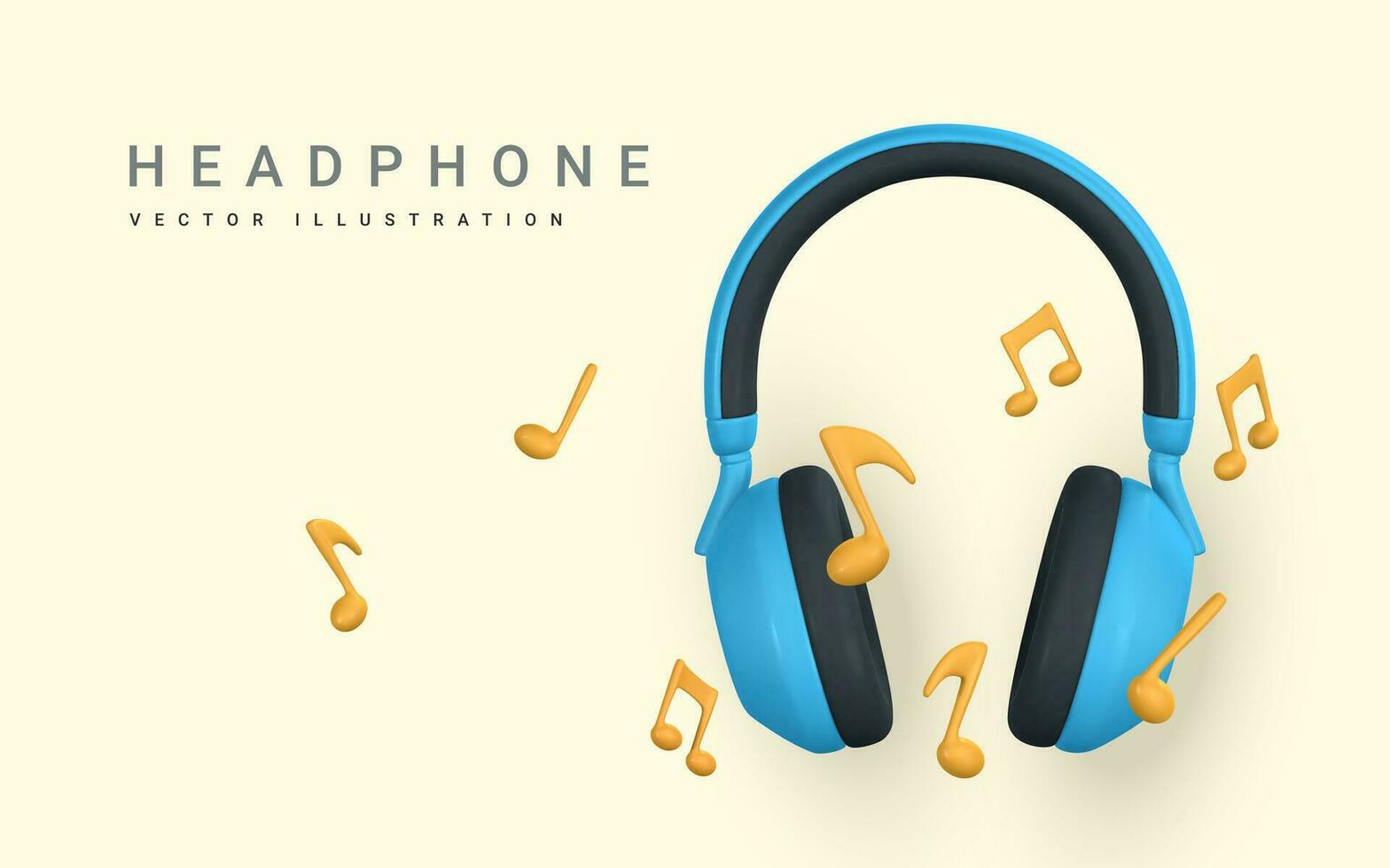 3d realistisch kleur koptelefoon met muziek- Notitie voor muziek- concept ontwerp in plastic tekenfilm stijl. vector illustratie