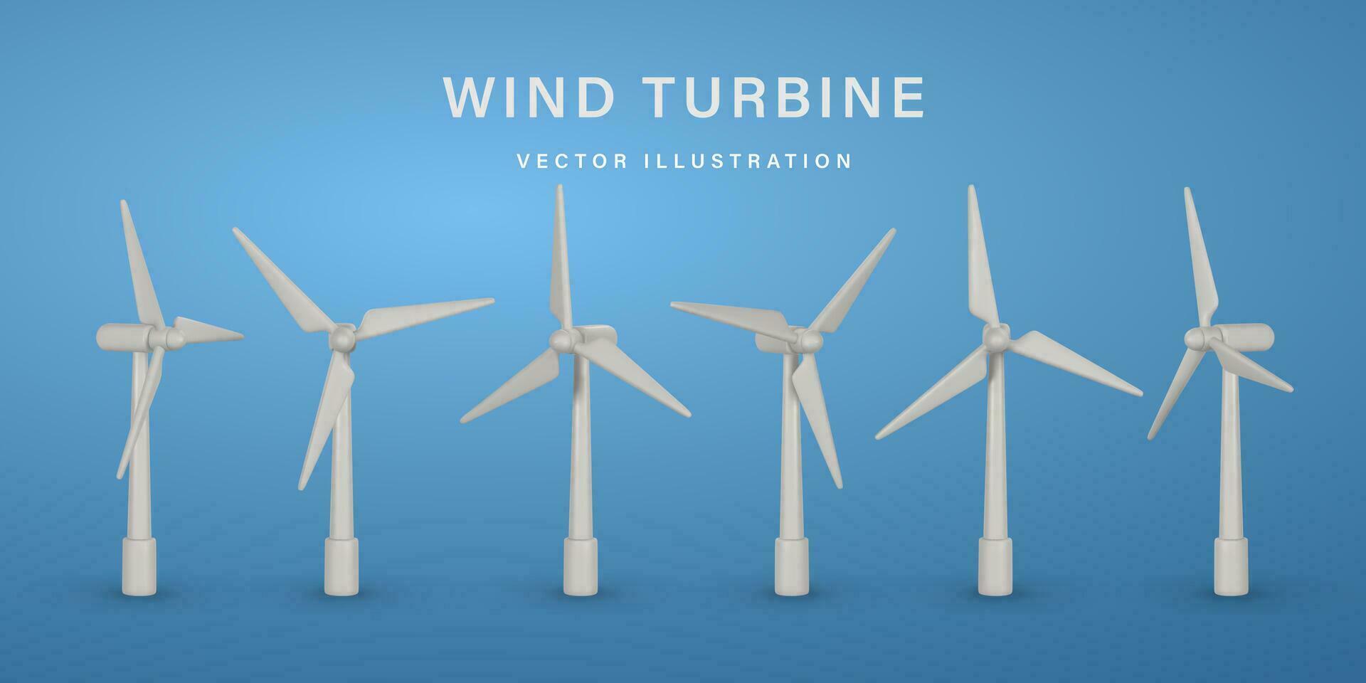 3d realistisch wind turbine met schaduw in tekenfilm stijl. groen en alternatief eco energie concept. vector illustratie