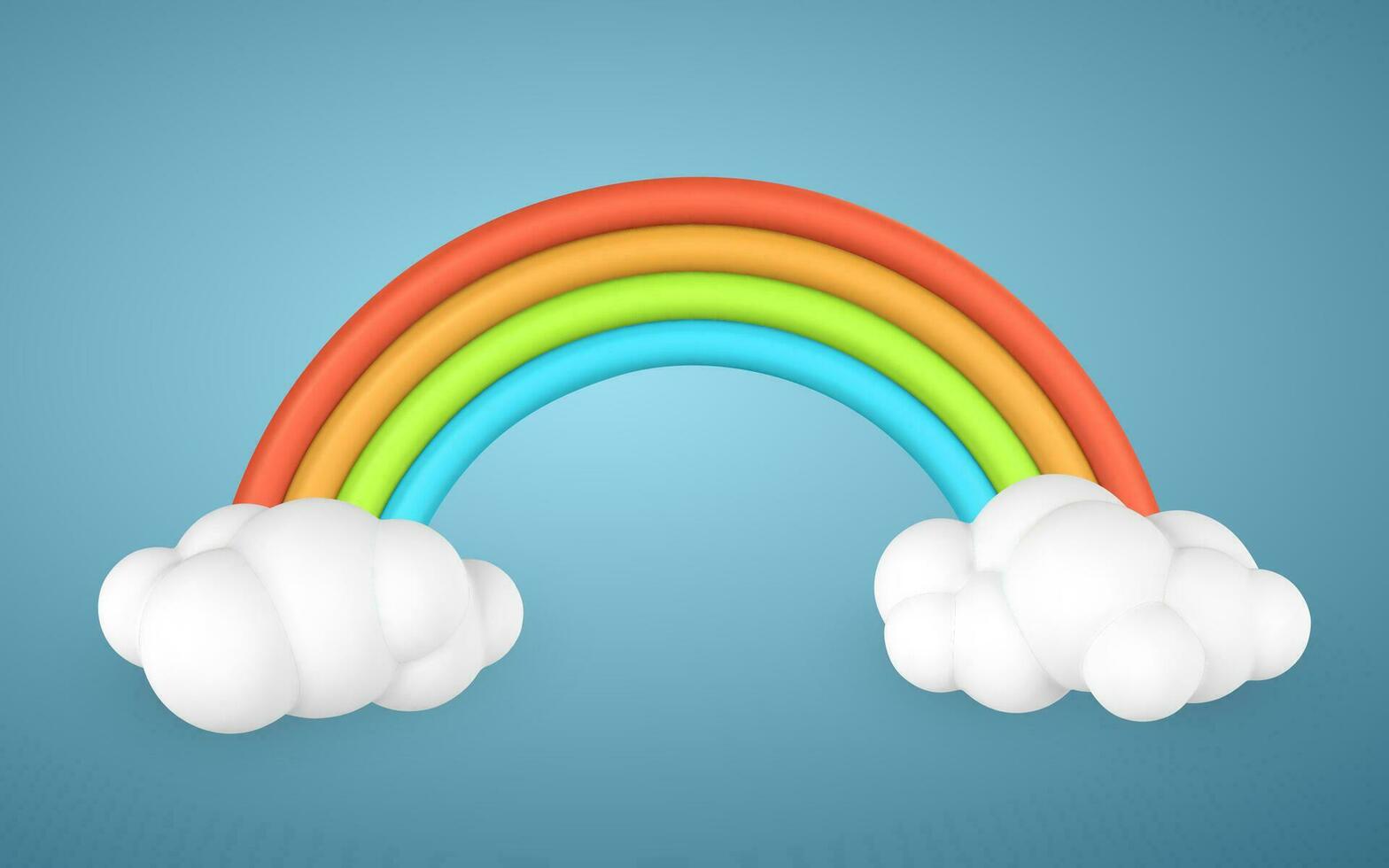 3d regenboog met wolken in tekenfilm stijl. fenomeen concept. vector illustratie