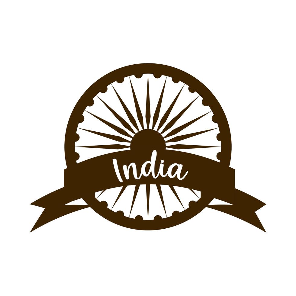 gelukkige onafhankelijkheidsdag india ashoka wiel lint en brieven silhouet stijlicoon vector