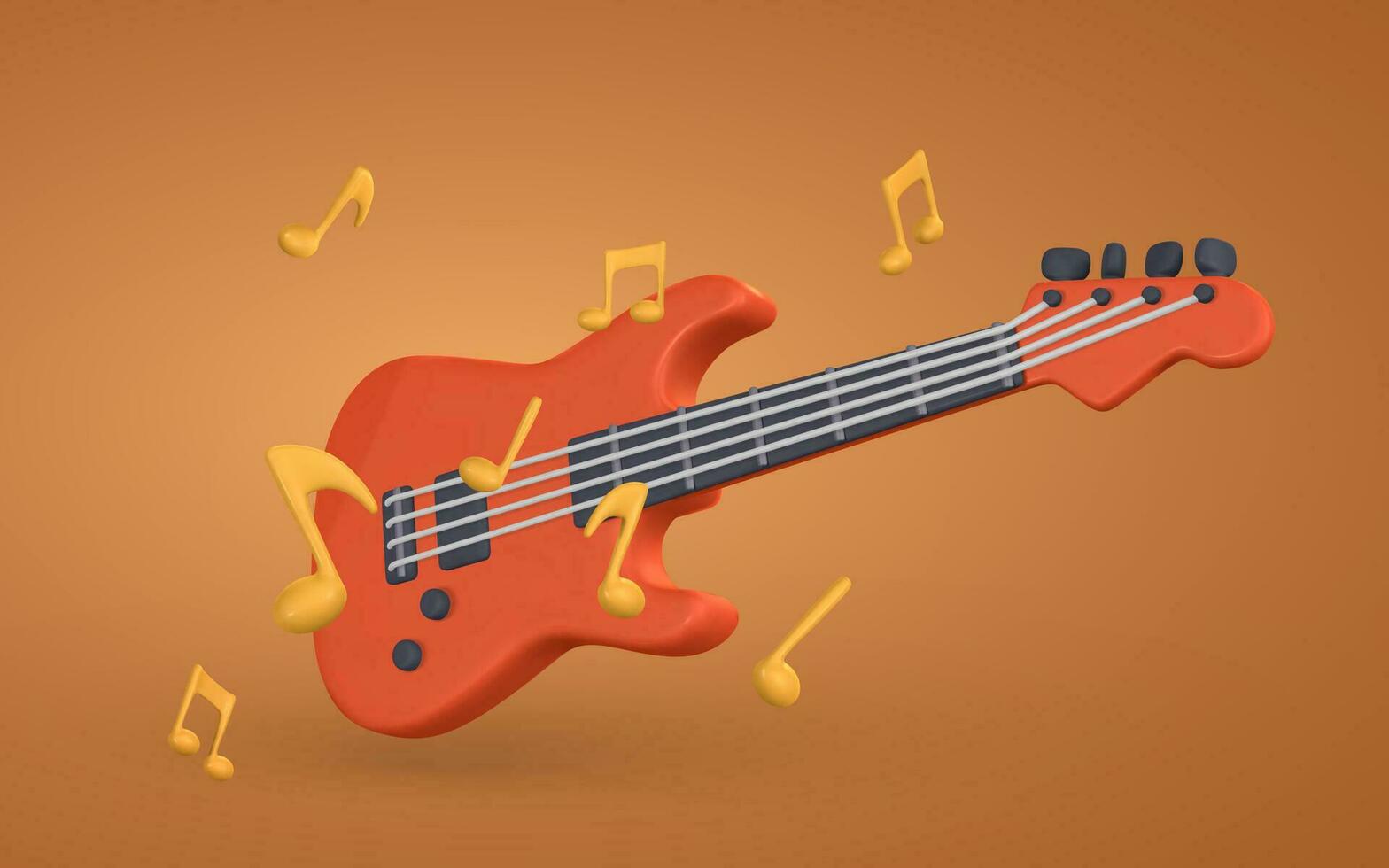 3d realistisch elektrisch gitaar voor muziek- concept ontwerp in plastic tekenfilm stijl. vector illustratie