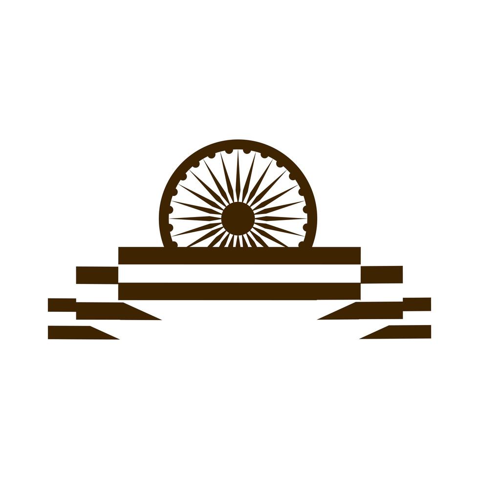 gelukkige dag van de onafhankelijkheid india ashoka wiel vlag patriottisme viering silhouet stijlicoon vector