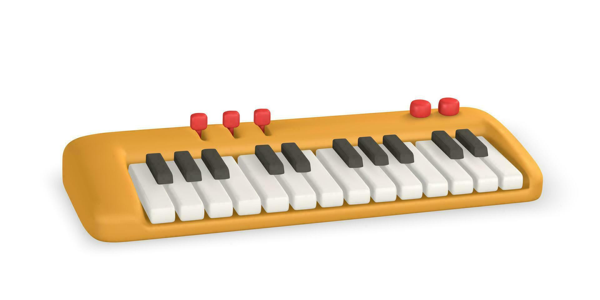 3d realistisch synthesizer. muziek- concept ontwerp in plastic tekenfilm stijl. vector illustratie