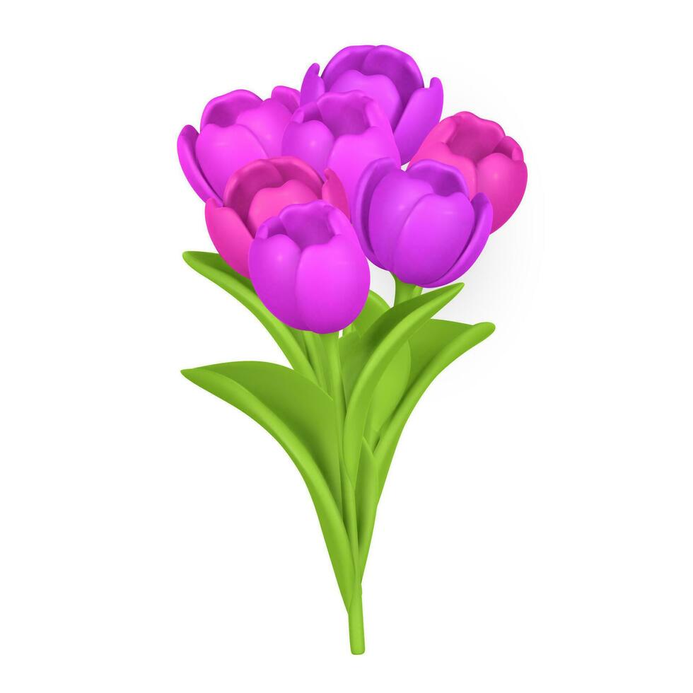 3d schattig roze voorjaar bundel van tulpen in tekenfilm stijl. vector illustratie