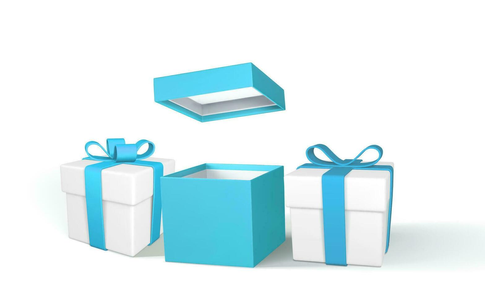 3d geven realistisch geschenk dozen. dozen met schaduw geïsoleerd Aan wit achtergrond. vector illustratie