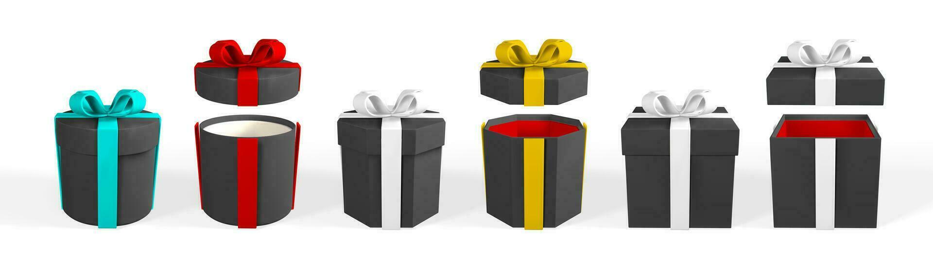 3d geven en trek door maas realistisch geschenk doos met boog. papier doos met schaduw geïsoleerd Aan wit achtergrond. vector illustratie