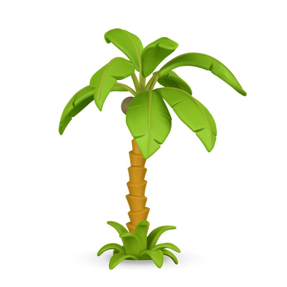 3d schattig tekenfilm tropisch palm boom. realistisch oerwoud boom Aan licht achtergrond. zomertijd voorwerp. vector illustratie