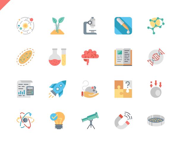 Simple Set Science Flat Icons voor website en mobiele apps. 48x48 Pixel Perfect. Vector illustratie.