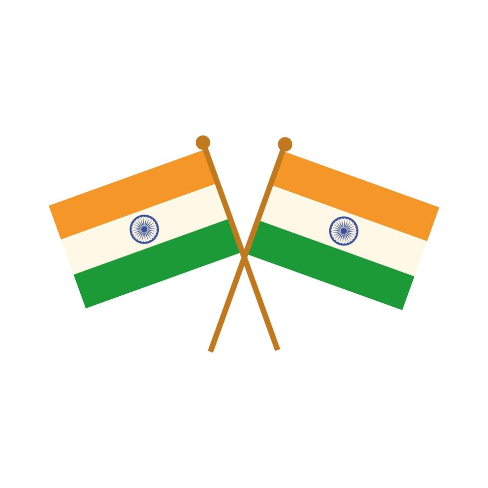 gelukkige onafhankelijkheidsdag india gekruiste vlaggen patriottische viering vlakke stijlicoon vector