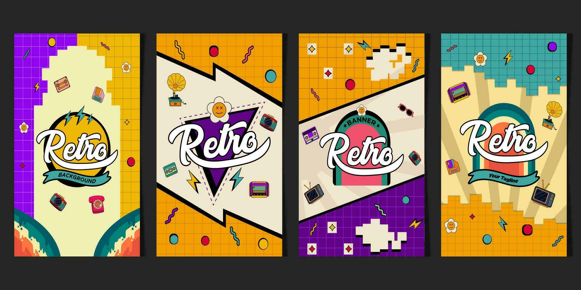 pixel retro concept verhaal Sjablonen vector illustratie