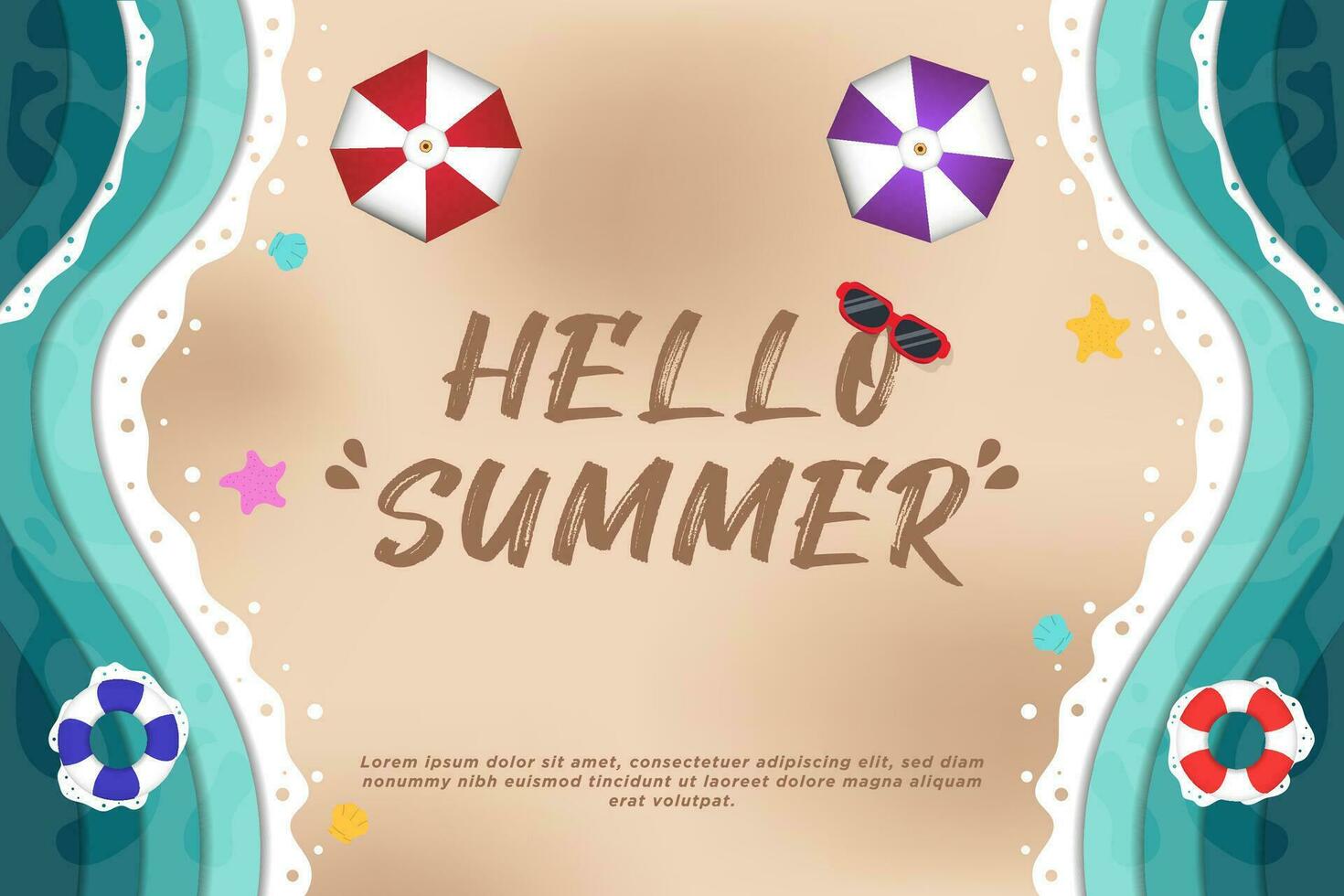 gemakkelijk vector papier besnoeiing Hallo zomer strand illustratie