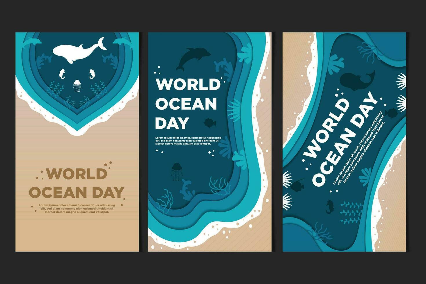 vector sociaal media verhaal sjabloon wereld oceaan dag met papier besnoeiing stijl