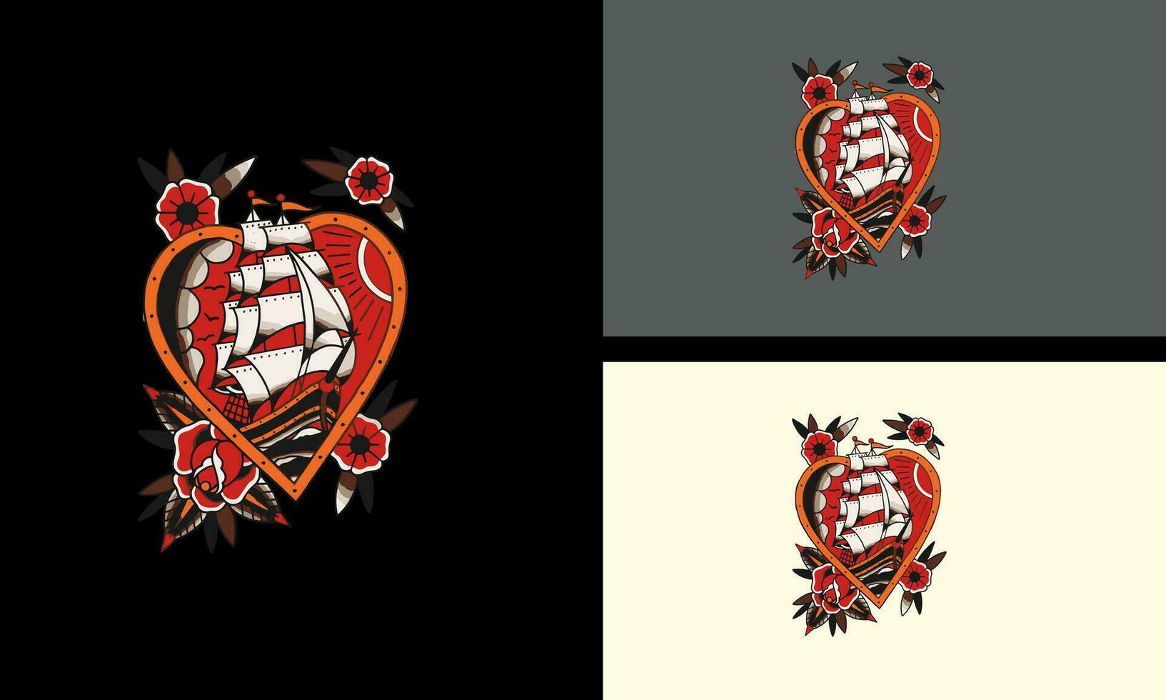 schip met rood roos bloemen vector vlak ontwerp