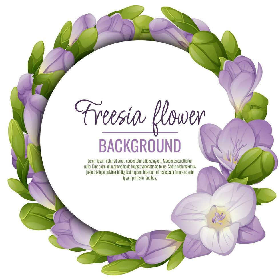 achtergrond met freesia bloemen. mooi kader met Purper bloemen en knoppen. voorjaar kaart, banier, bruiloft uitnodiging vector