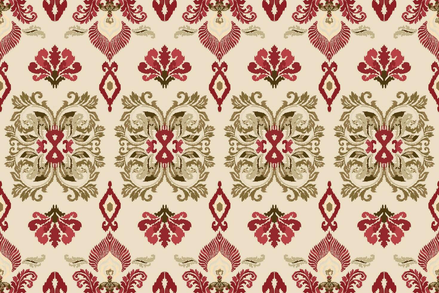 ikat romance etnisch Pauw tribal naadloos patroon voor behang, decoratie, stof en textiel, achtergrond, tapijt. vector