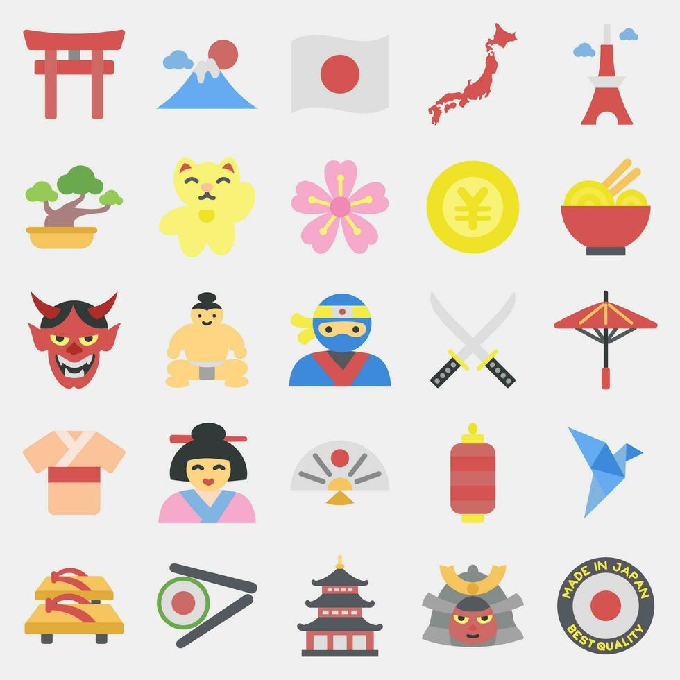 icoon reeks van Japan. Japan elementen. pictogrammen in vlak stijl. mooi zo voor afdrukken, affiches, logo, advertentie, infografieken, enz. vector