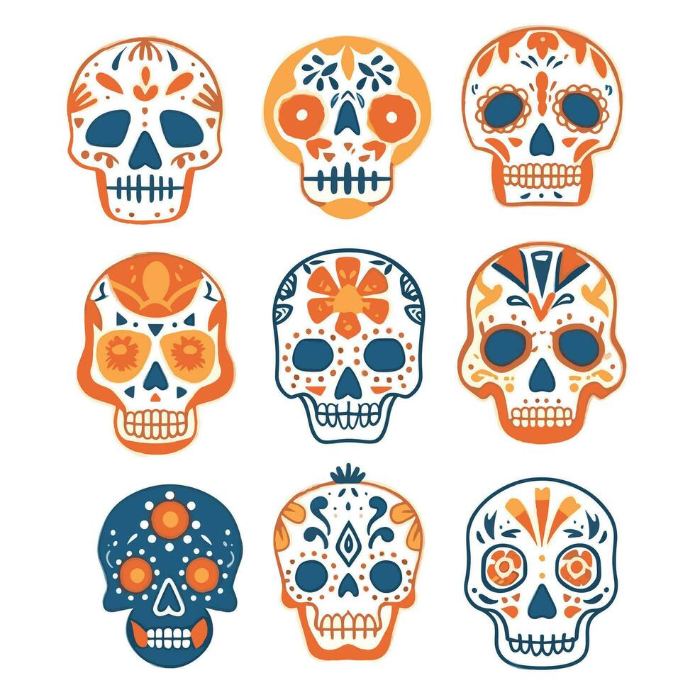 hand- getrokken vlak dia de Muertos schedel vector