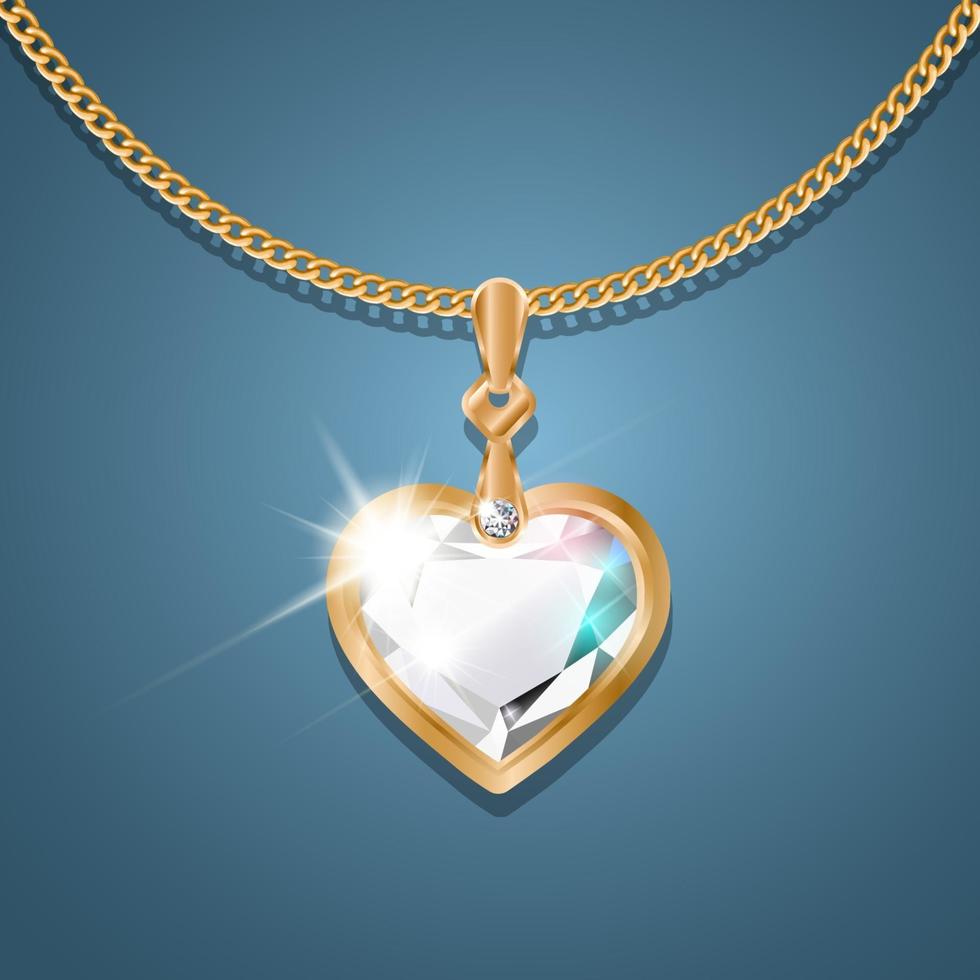 ketting met hanger aan een gouden ketting. met een grote hartvormige diamant. decoratie voor vrouwen. vector