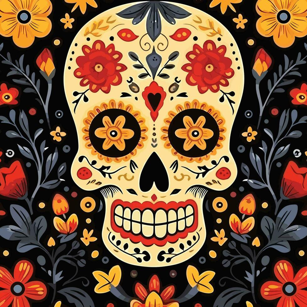 hand- getrokken dia de Muertos patroon achtergrond vector