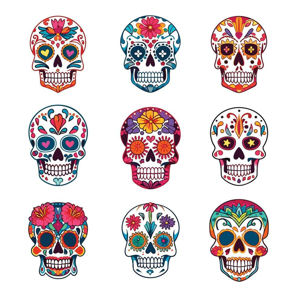 hand- getrokken vlak dia de Muertos schedel vector