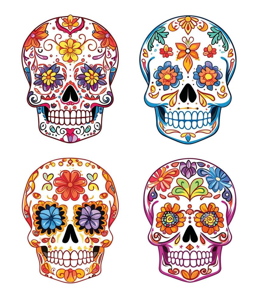 hand- getrokken vlak dia de Muertos schedel vector