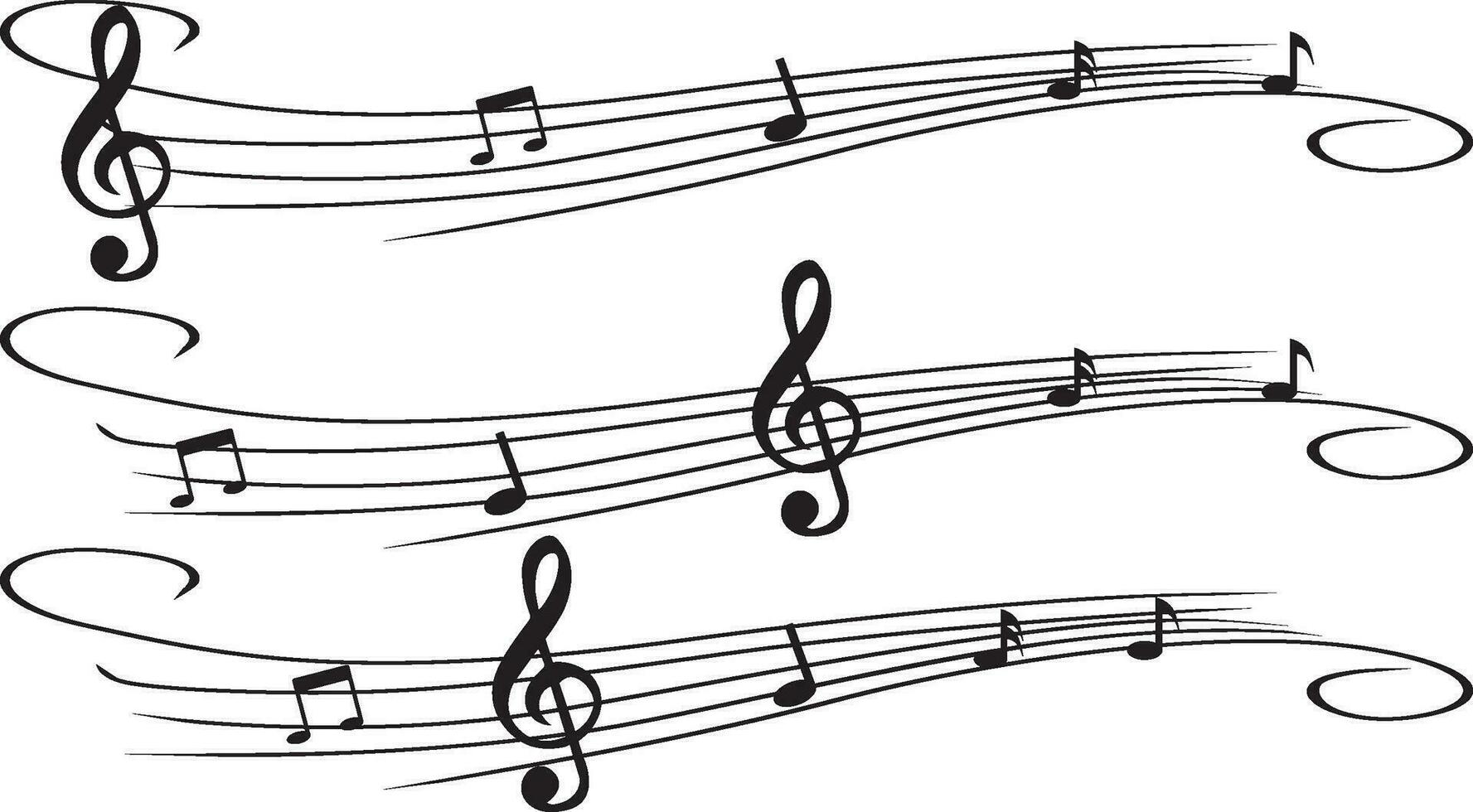 vector verzameling van musical notities, met curves voor het uitvoeren van en aan het leren musical tonen
