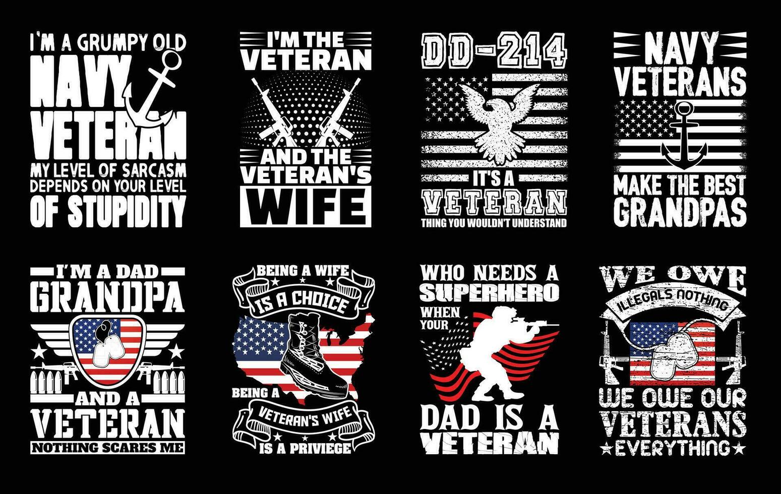 veteraan t overhemd ontwerp bundel, citaten over veteranen dag, leger t shirt, leger wijnoogst t overhemd ontwerp verzameling vector