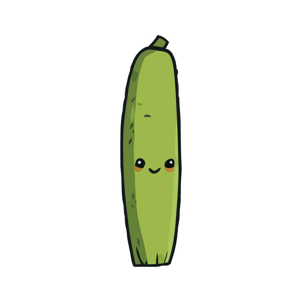 komkommer met ogen, tekenfilm hand- getrokken komkommer. kinderen grappig illustratie groente. vector