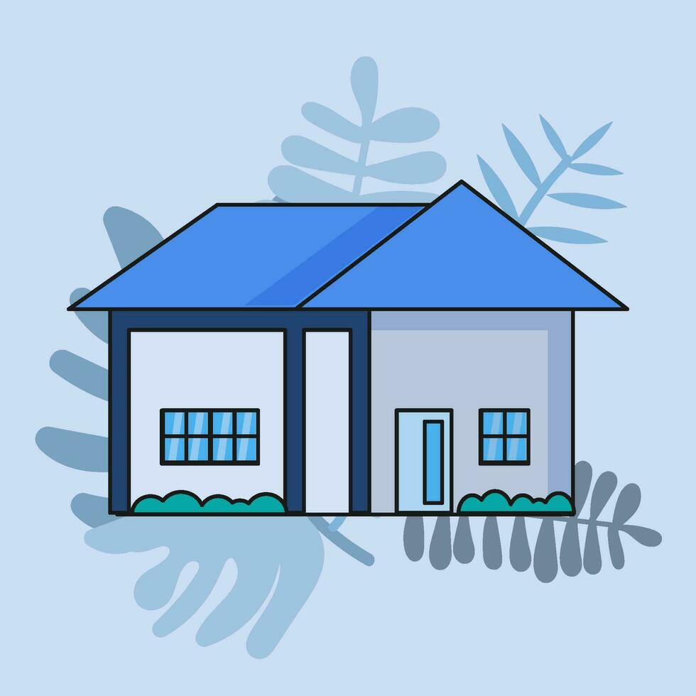 gemakkelijk huis geïsoleerd vector. blauw thema kleur, zwart hartinfarct, blad vorm achtergrond. single stedelijk residentie vector illustratie.