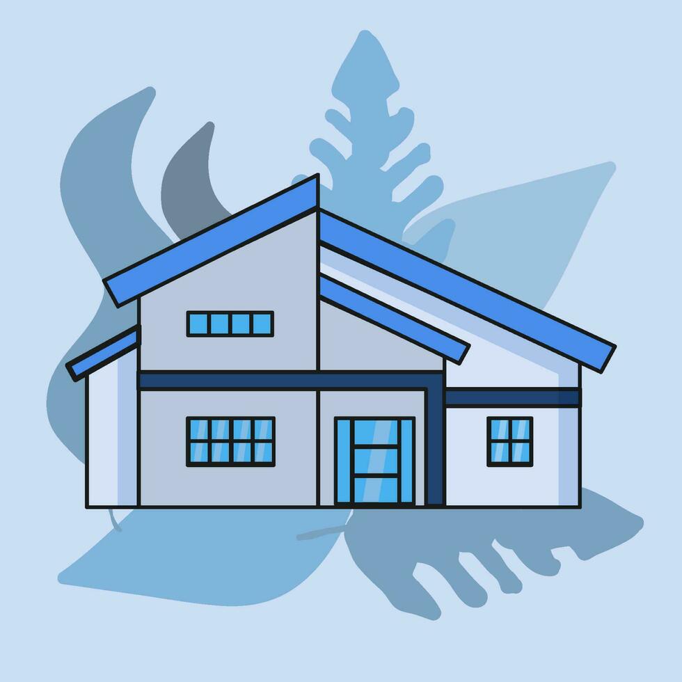 gemakkelijk huis geïsoleerd vector. blauw thema kleur, zwart hartinfarct, blad vorm achtergrond. single stedelijk residentie vector illustratie.