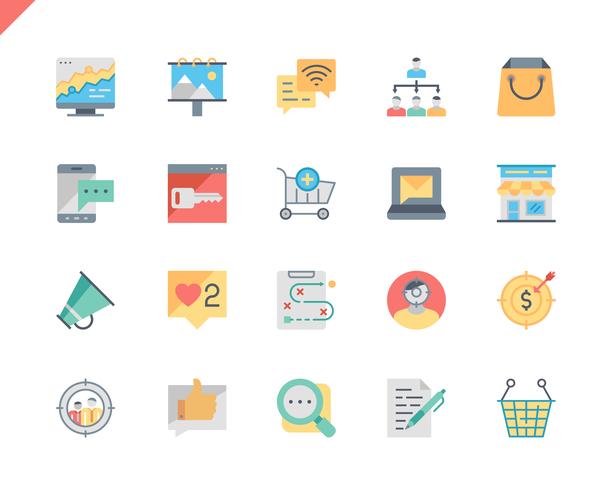 Simple Set Marketing Flat Icons voor Website en mobiele apps. 48x48 Pixel Perfect. Vector illustratie.