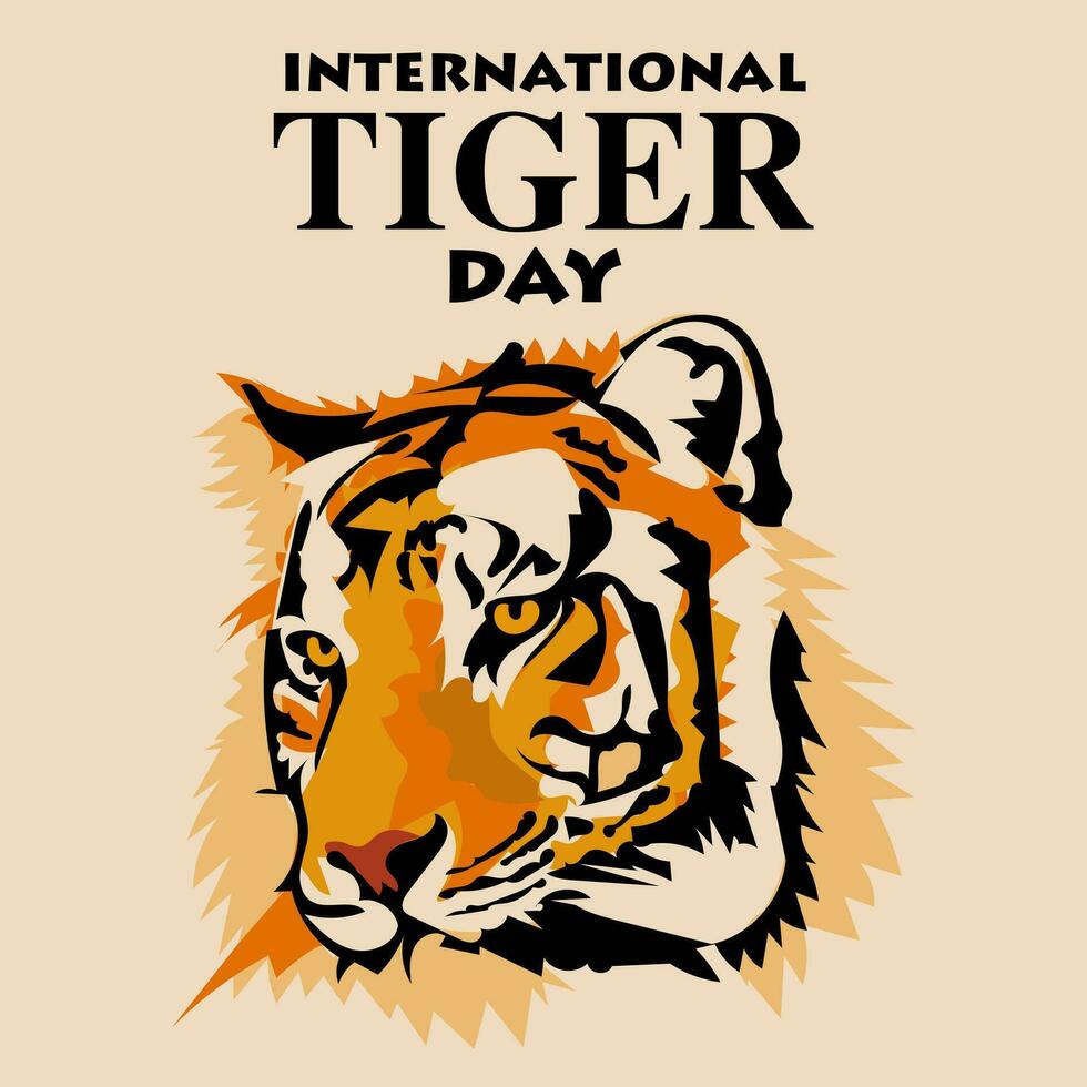 Internationale tijger dag Aan juli 29. de groot hoofd van de kalmte tijger looks weg. portret van een tijger. geschikt voor het drukken Aan ansichtkaarten, spandoeken, flyers. de gezicht van een schattig, kalmte tijger Aan een licht vector