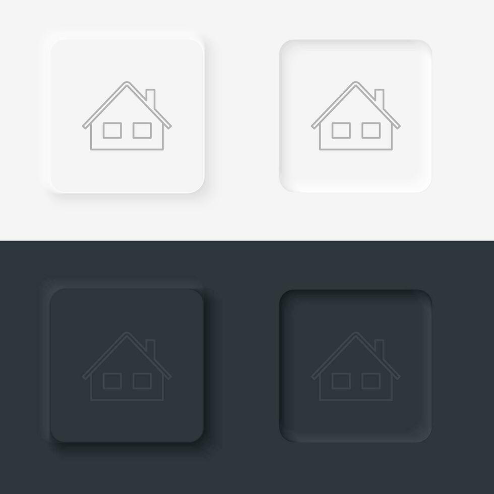 gebouw huis schets icoon. neumorf stijl knop vector pictogram zwart en wit achtergrond reeks