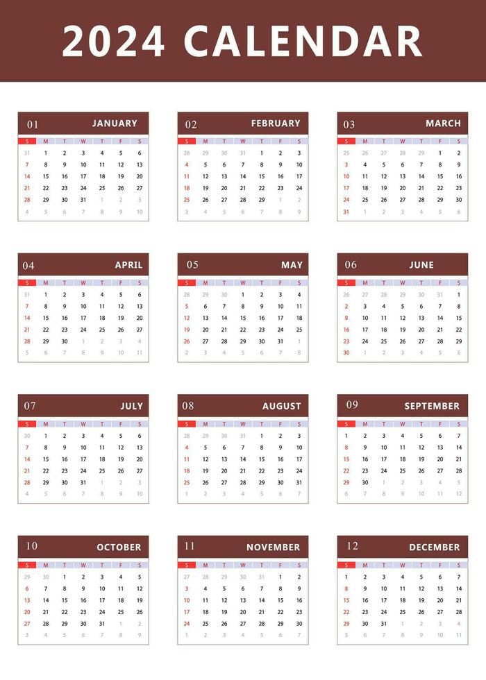 maandelijks kalender sjabloon van jaar 2024. vector ontwerp