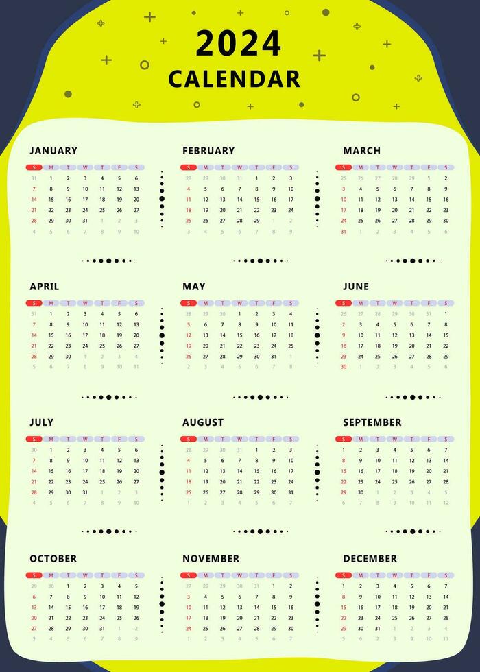 maandelijks kalender sjabloon van jaar 2024. vector ontwerp
