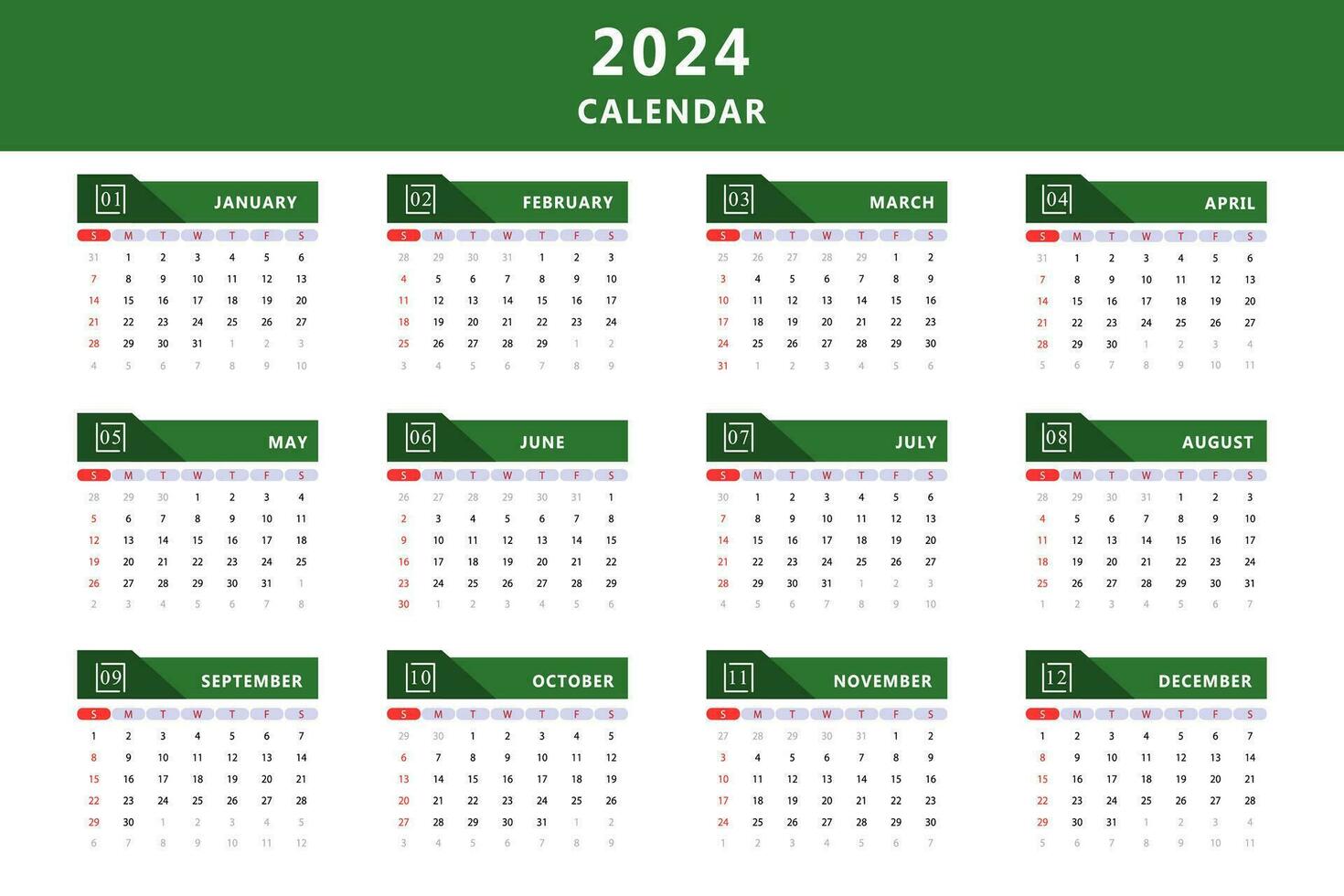 maandelijks kalender sjabloon van jaar 2024. vector ontwerp