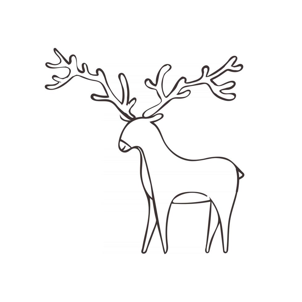 herten met grote geweien geïsoleerd op een witte achtergrond vector zwart-wit handgetekende schets illustratie bos dier in doodle schets stijl kerst herten