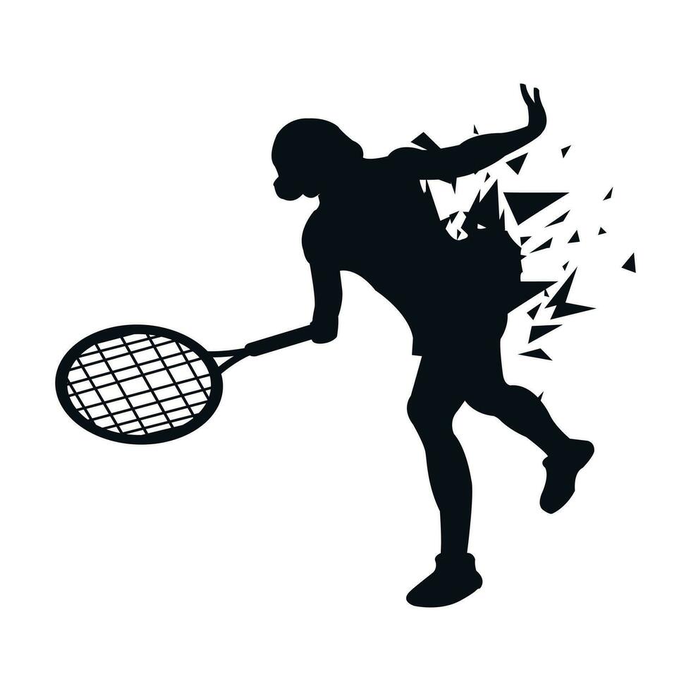 vrouw gazon tennis sport silhouet, portie positie vector