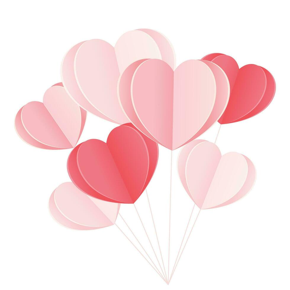 vector ballon roze papieren harten vorm op witte achtergrond. liefdesconcept.