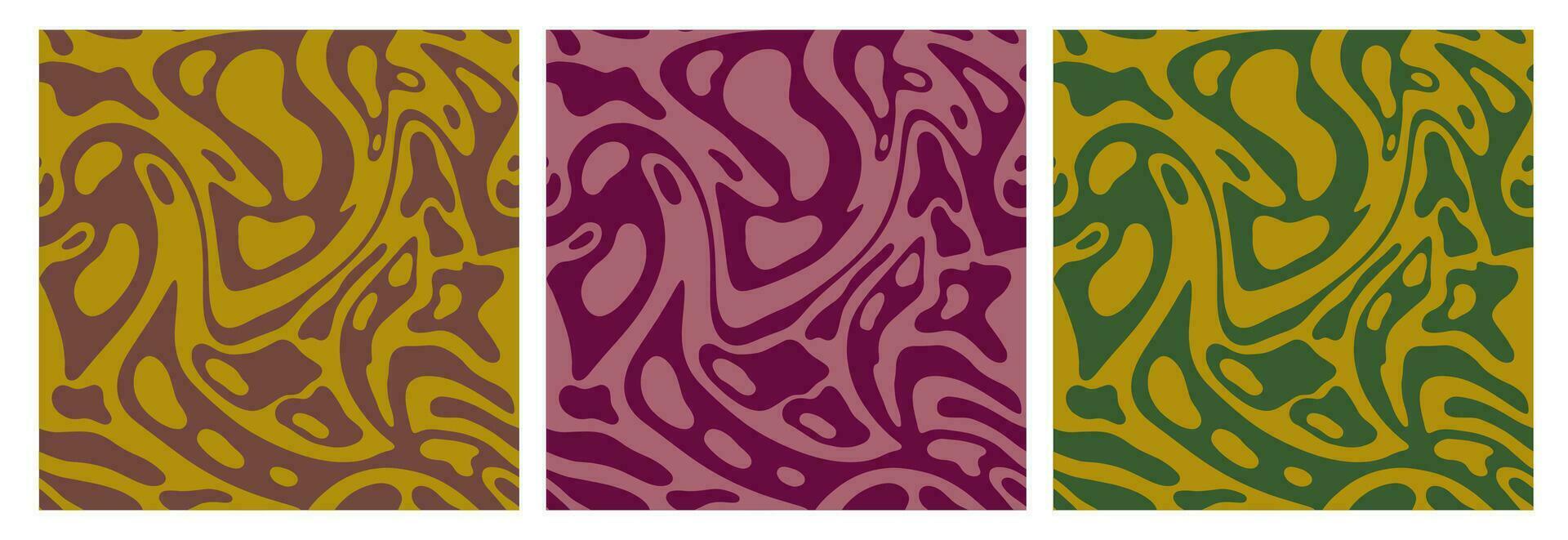 reeks van golvend naadloos trippy patronen in aards kleuren. vector texturen met glad golven. abstract vector kolken achtergronden in retro stijl.