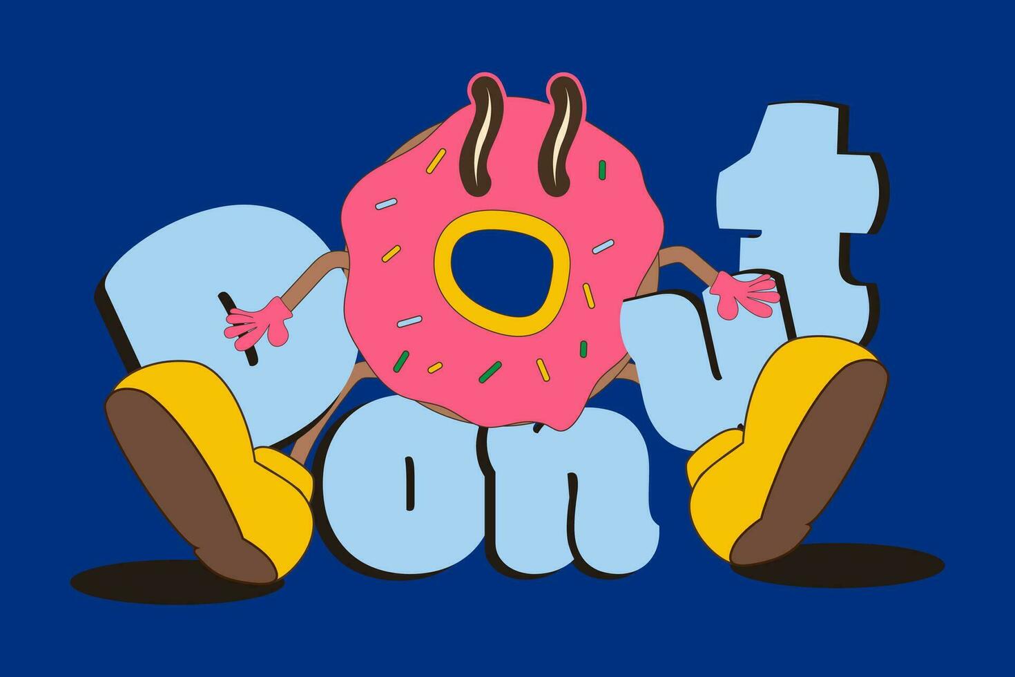 vrolijk donut in retro stijl. karakter, mascotte. Memphis stijl vector illustratie, vlak, lineair.